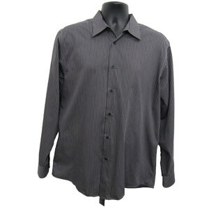 Structured Shirt Mens Large Blue Black Stripe Long Sleeve